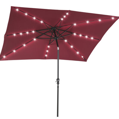 Parasol solaire extérieur 9 pi x 7 pi avec lumières à DEL, inclinaison et manivelle, piscine de patio transformable, rouge 7 pi, ajoute de l'attrait à la terrasse