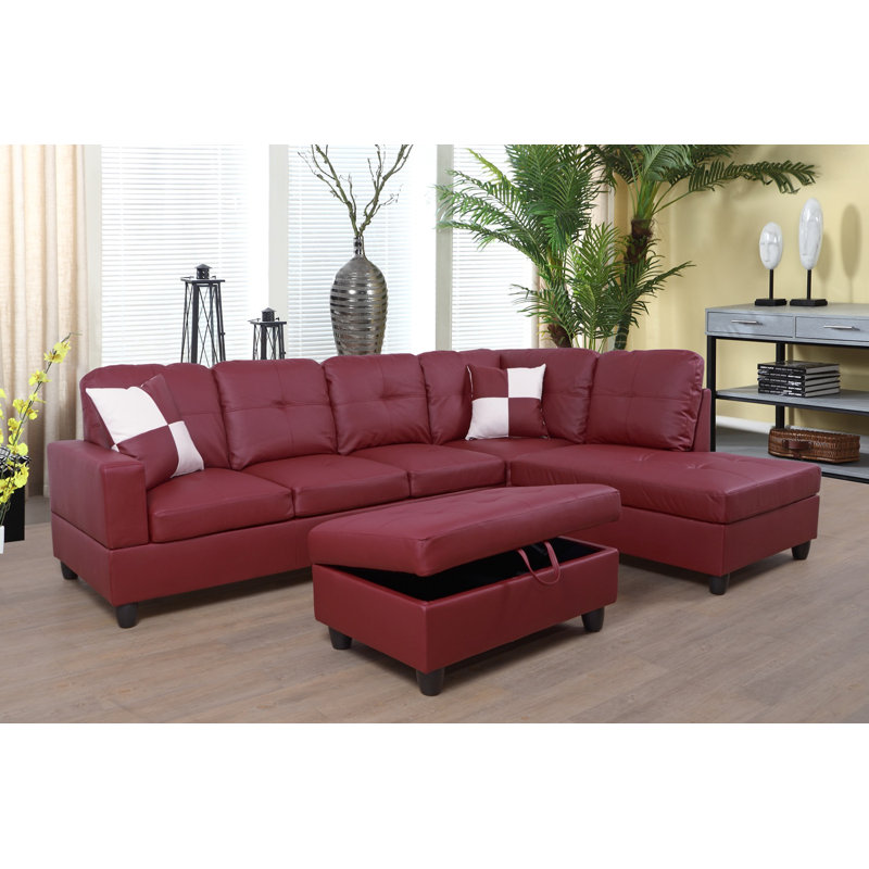 Canapé avec méridienne de 103,5 po de large avec repose-pieds Brevard, Orienté à droite, Rouge
