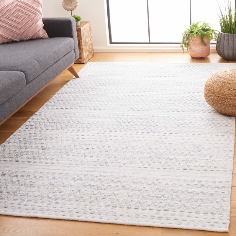 Kilim Hand Woven Wool/Cotton Geometric Rug in Ivory/Gray, Rectangle 5' x 8'