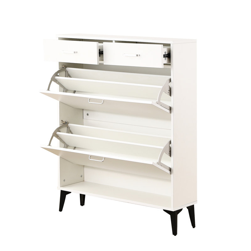 Modern Bedroom Shoe Cabinet With Smooth Drawers - White Versatile Ample Storage