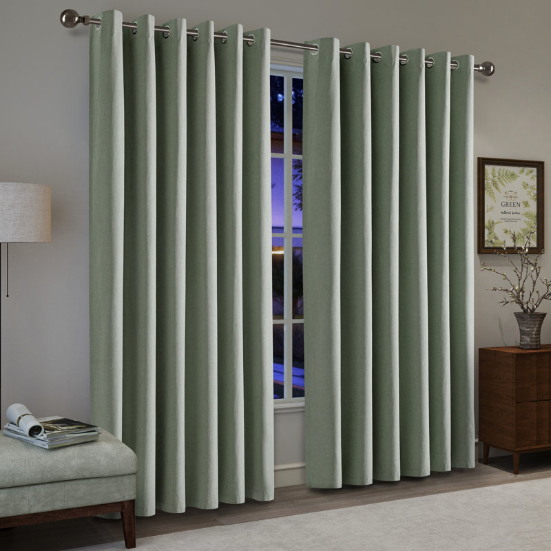 Linen Blend Blackout Curtain Panel Pair, Sage Green, 117cm Width x 137cm Drop