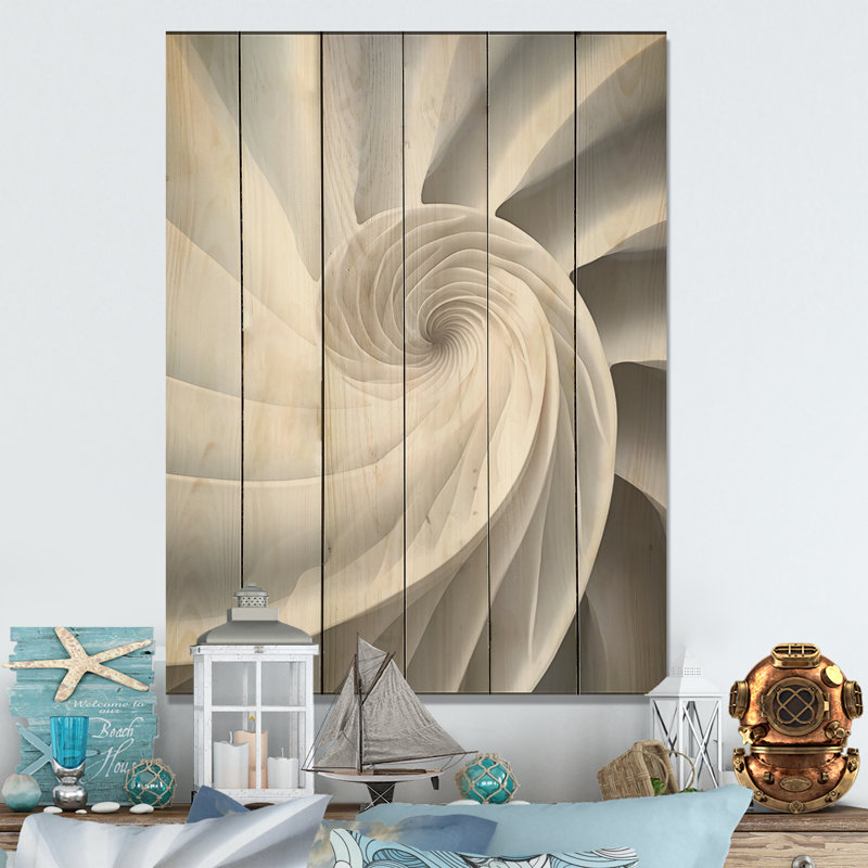 Ivoire Sea Sheel Infinity Sprial - Nautilus, art sur bois de pin naturel, H 20 po x l 10 po