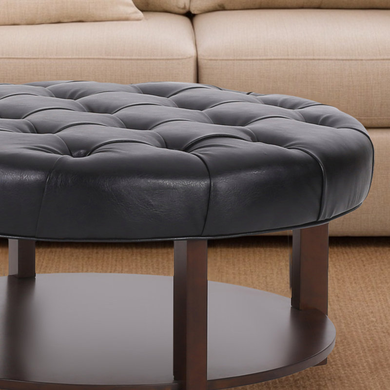 Faux Leather Ottoman, Black