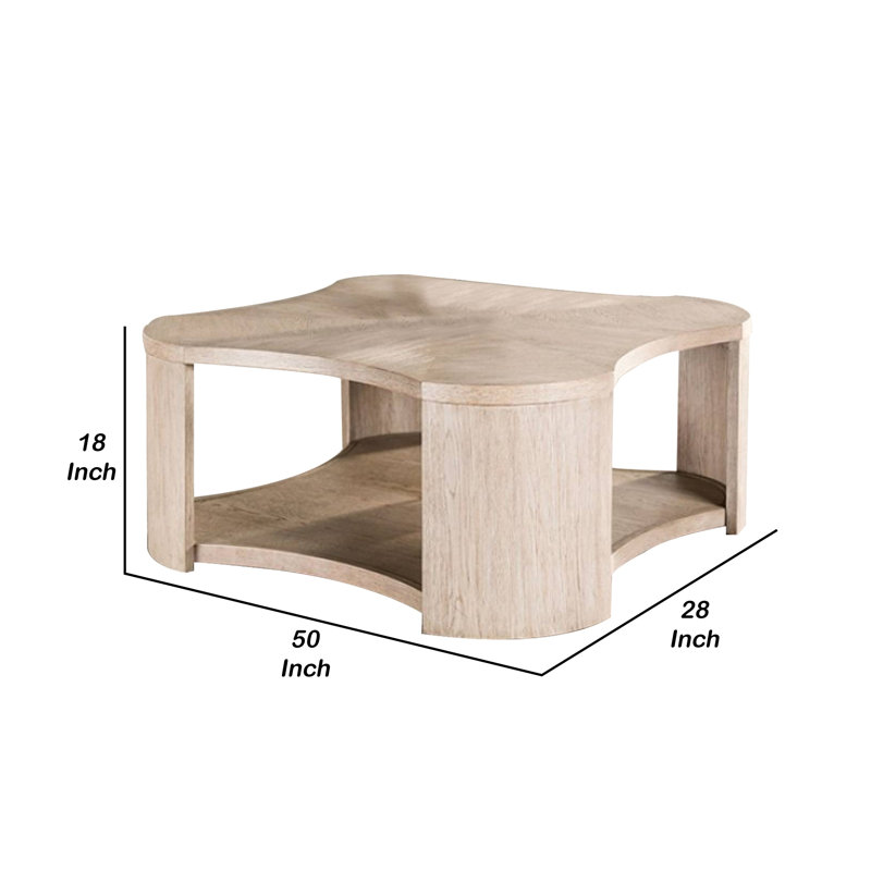Table basse Cony, tablette inférieure ouverte, plateau en bois de chêne brun ovale de 50 pouces