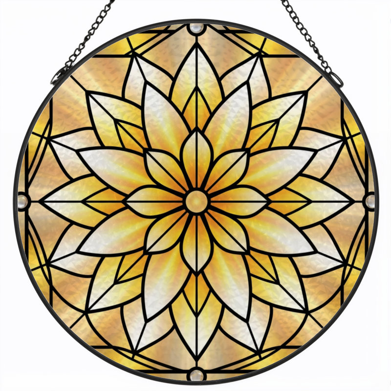 Vitrail de fenêtre en verre coloré 7,8 po H Mandala, H 7,8 po x l 7,8 po