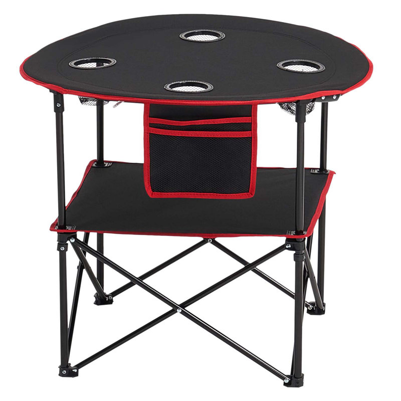 Folding Portable Camping Table Oxford Outdoor Picnic Roundtable 4 Cup Holders