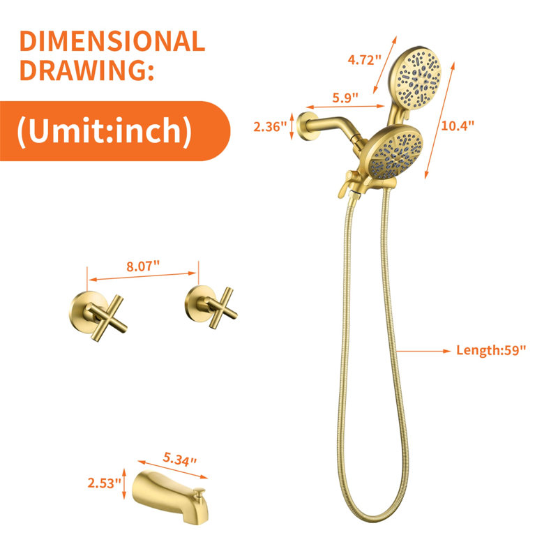 Volume Control Complete Shower System with Rough in-Valve, Brushed Gold