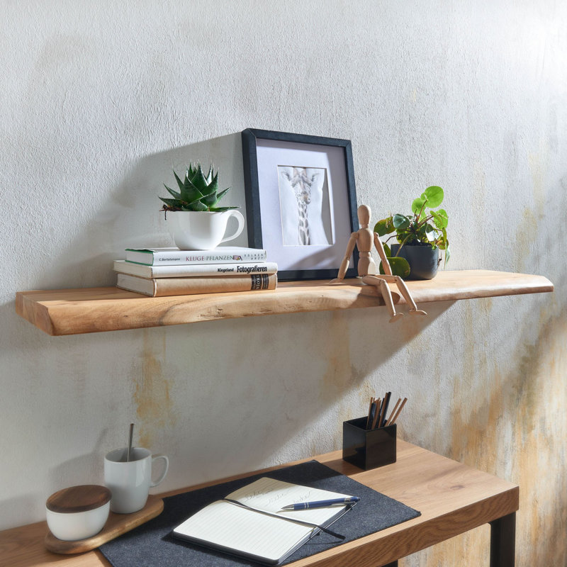 Salters Acacia Solid Wood Floating Shelf, 4cm H x 120cm W x 26cm D
