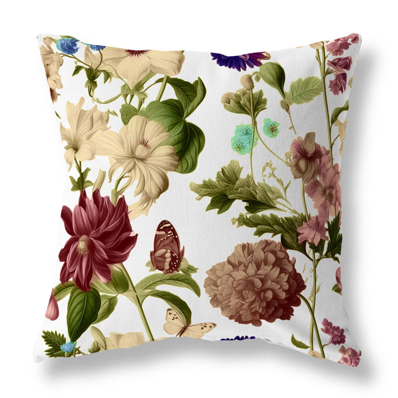 Coussin décoratif réversible Mixed Flower Delight, H 16 po x l 16 po, Blanc / vert / rose floral