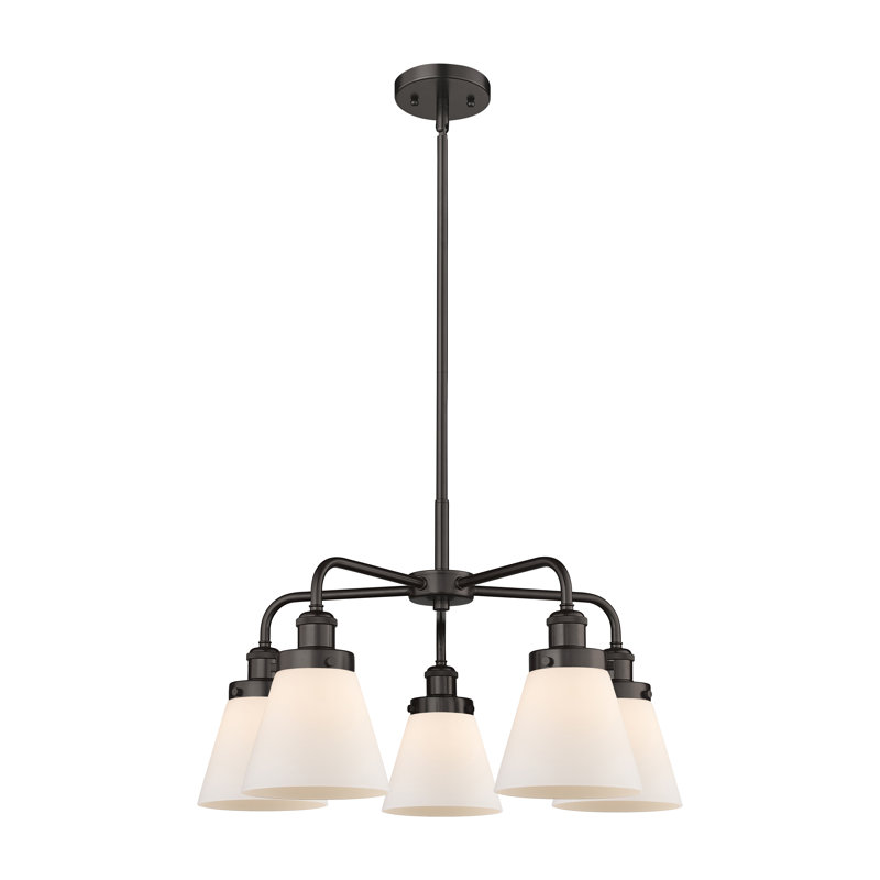 Lustre suspendu 5 lumières Cone, Blanc mat, Bronze frotté à l'huile