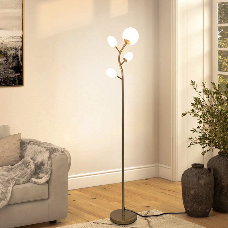 Lampe sur pied à DEL moderne avec abat-jour en verre givré, Doré