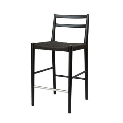 Tabouret de comptoir avec dossier Derrek - noir / siège tissé noir