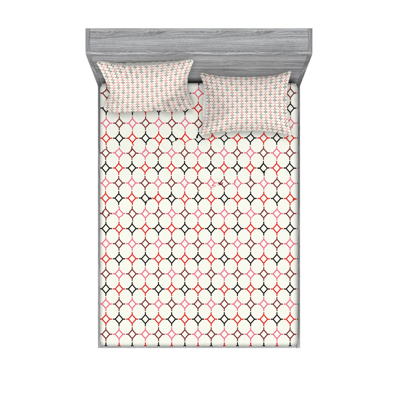 Microfiber Geometric Sheet Set, Full/Double Sheet Set with Fitted Sheet