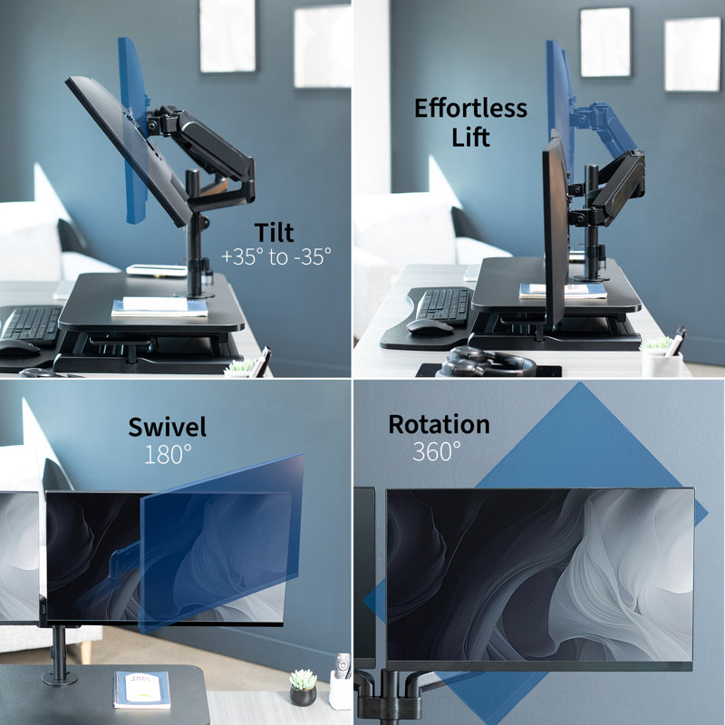 Black Adjustable Standing Desk Converter with Dual Monitor Mount