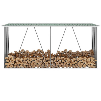 Outdoor Log Storage Log Holder with Roof Log Galvanized Steel 129.9"