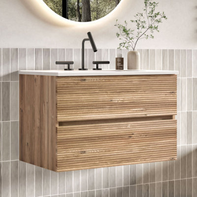 Meuble-lavabo mural simple avec lavabo en céramique Caryll, armoire de rangement moderne avec charnières à fermeture en douceur DTC, pour salle de bain, appartement et hôtel