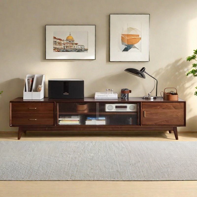 Meuble télé en bois de noyer, 82.67"