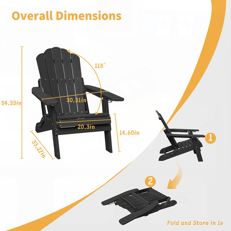 Adjustable All-Weather Adirondack Chair with Cup Holder, Durable and Comfortable for Deck and Patio, Black
