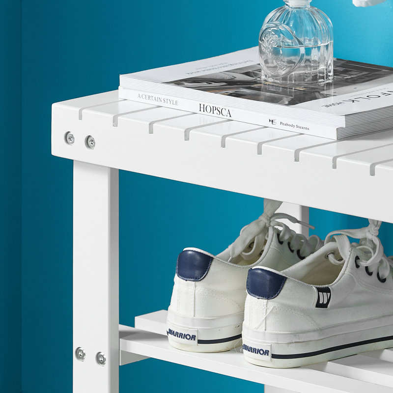 4 Pair Solid Wood Shoe Storage Bench, White