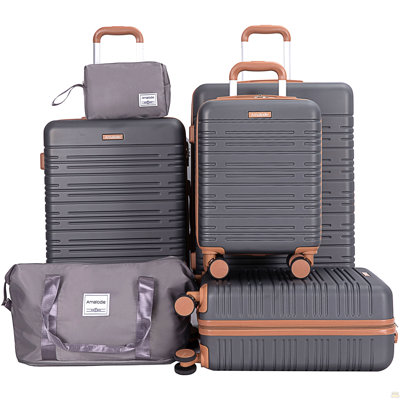 6 Piece Luggage Set, ABS Hard Shell Travel Suitcase with TSA Lock,GRAY