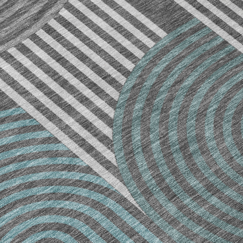 Tapis mid-century moderne lavable à la machine intérieur / extérieur Chantille ACN2549, Gris anthracite