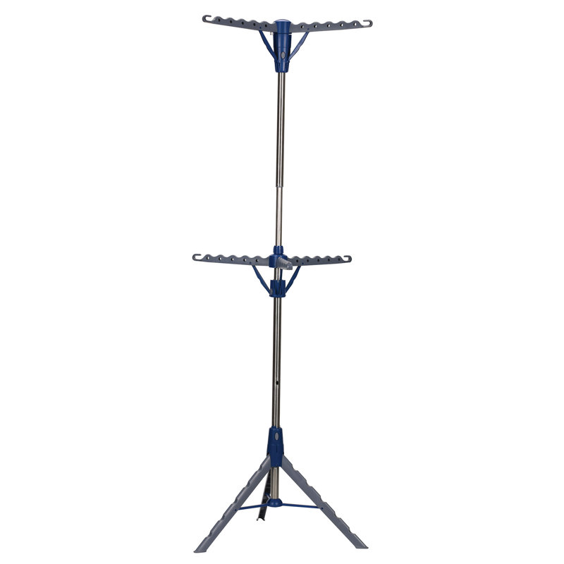 2‑Tier Tripod Clothes Drying Rack, Portable Air Dryer and Garment Rack, Adjustable Height, Blue