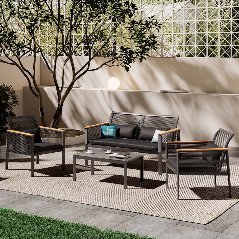 4-piece Outdoor Wicker Patio Conversation Set