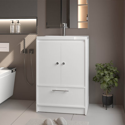 Meuble-lavabo autoportant à 2 portes avec lavabo et tiroir inférieur