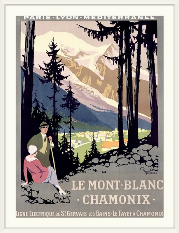 « le montant blanc chamonix » par roger broders, affiche rétro, H 32 po x l 25 po x P 1 po, Cadre blanc