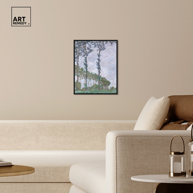 Art mural Monet Series of The Poplar Wind Effect par Art Remedy, Cadre noir, H 21 po x l 17 po