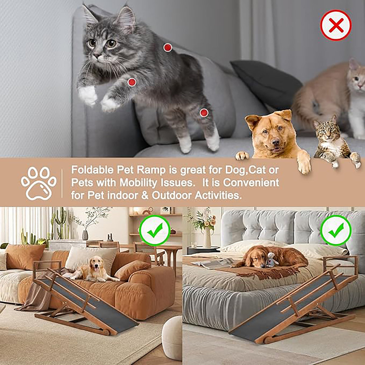 Tucker Murphy Pet™ 62.9in Adjustable Portable Wooden Dog Ramp For Dogs ...