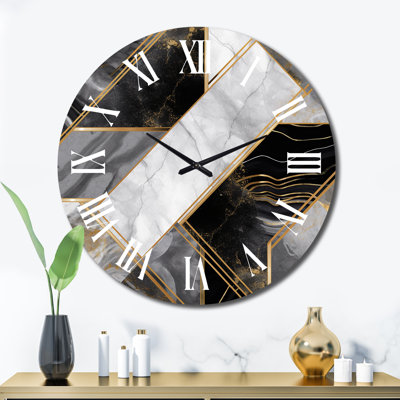 Horloge murale en métal - Agate de granit marbré avec touches dorées IV