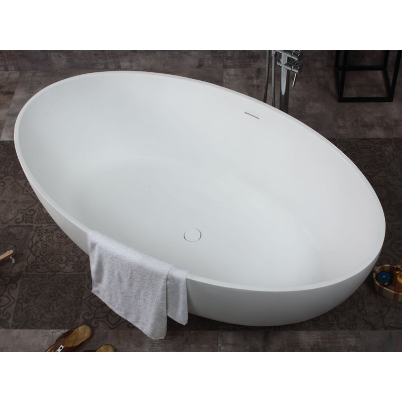 67'' Matte White Resin Freestanding Soaking Bathtub