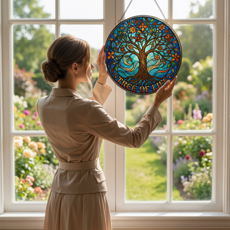 Panneau de vitrail 12 "H Tree Of Life, H 12 po x l 12 po