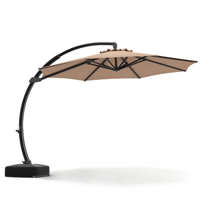 11 FT Cantilever Patio Umbrella with Base, 360° Rotation & Tilt Adjustment for Yard Brown
