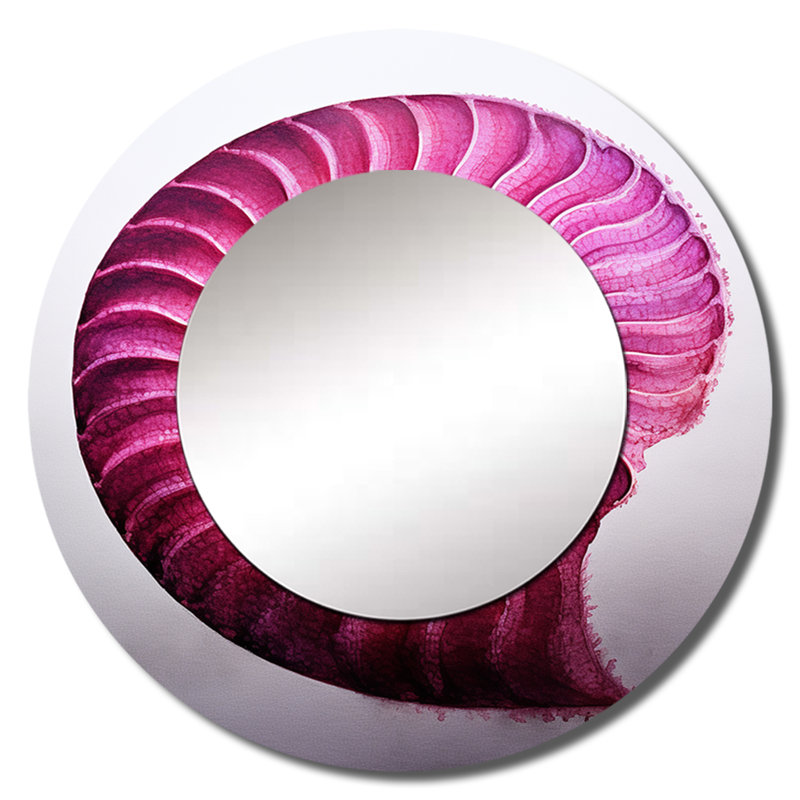Seit magenta marine en forme de coquillage en spirale - grand miroir Nautilus, décor de miroir mural rond unique moderne, art imprimé en métal