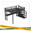 Grand lit mezzanine avec bureau et escalier de rangement, lits mezzanine en métal avec lumières DEL, ports USB, filets en fer multifonctionnels, aucune boîte à ressorts nécessaire et silencieux