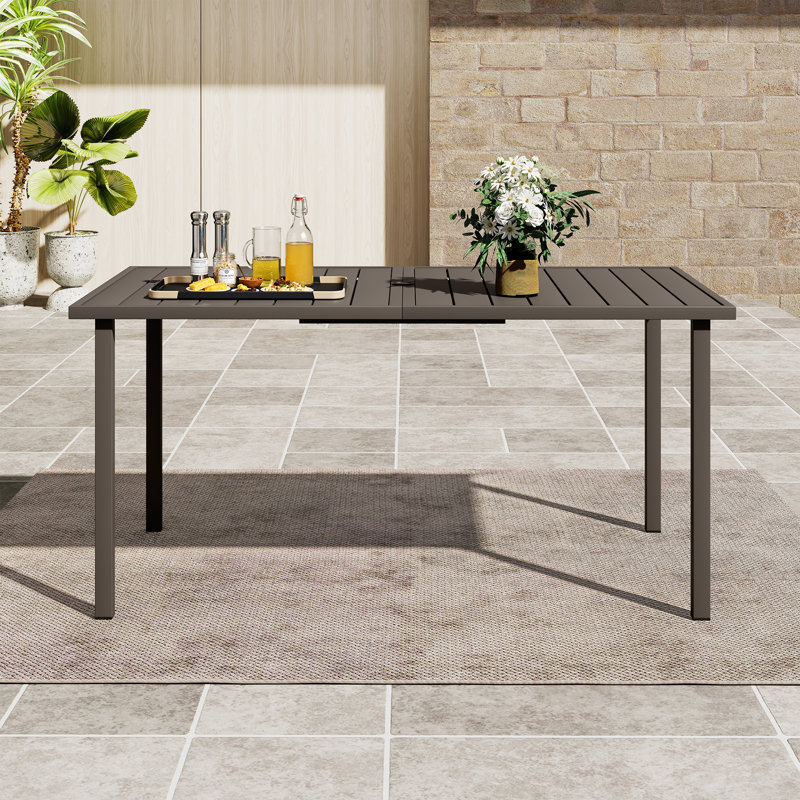 Zestversa 6-Person Rectangular Taupe Metal Outdoor Dining Table, 28.3" H x 59.8" W x 35" D