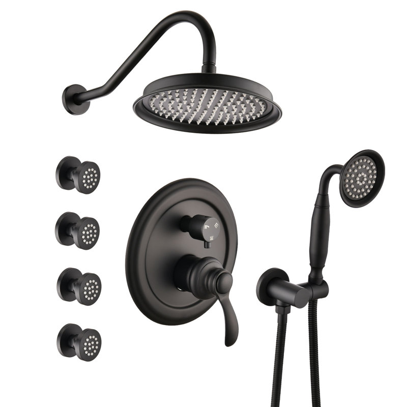 9 Inch Shower System Luxury Rain Shower Faucet Set With 4 Adjustable Body Jets And Handheld Spray, Matte Black