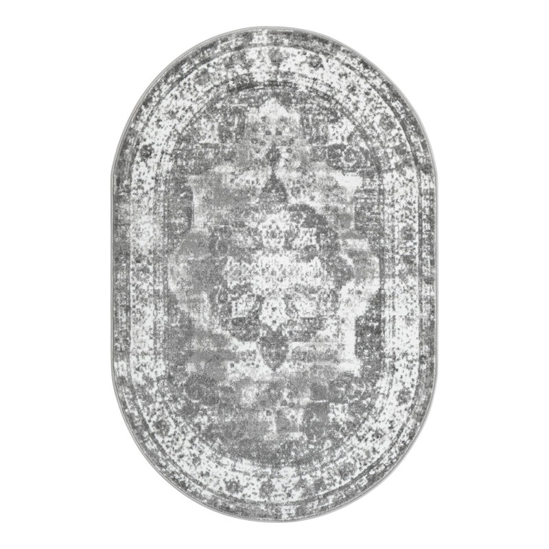 Brandt Oriental Area Rug, Oval 4'1" x 6'1", Gray