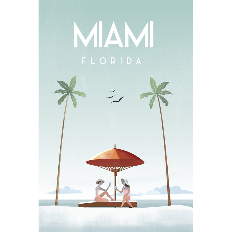 Illustrated Miami Beach II by Arctic Frame - Wrapped Canvas Print, 46cm H x 30cm W