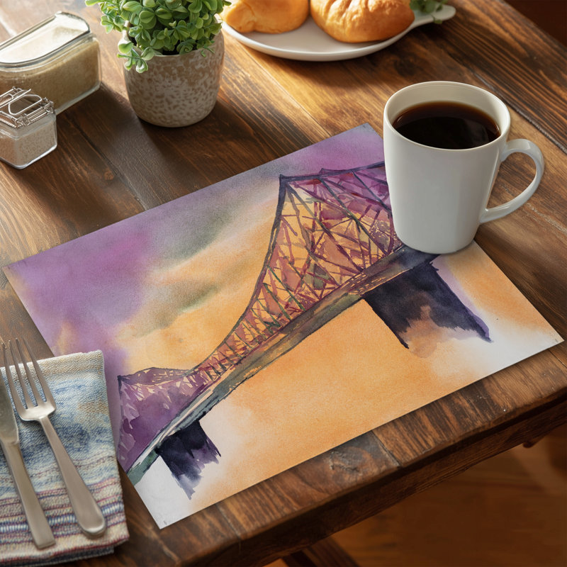 Gray Montreal Jacques-Cartier Bridge Polyester Placemat