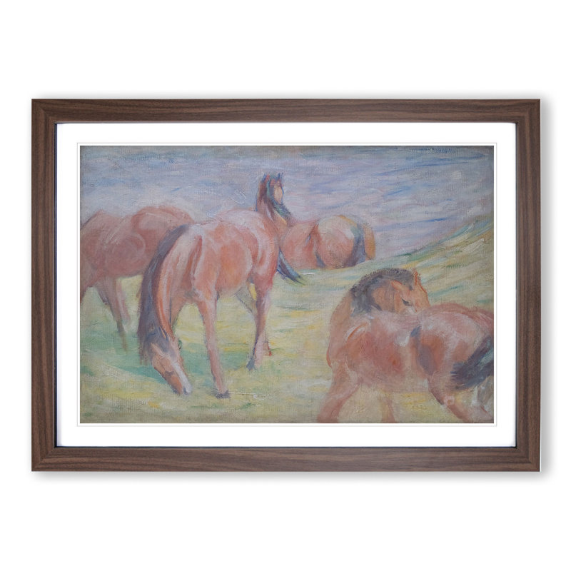 Four Horses by Franz Marc - Picture Frame Painting, 48cm H x 65cm W x 2cm D, Walnut