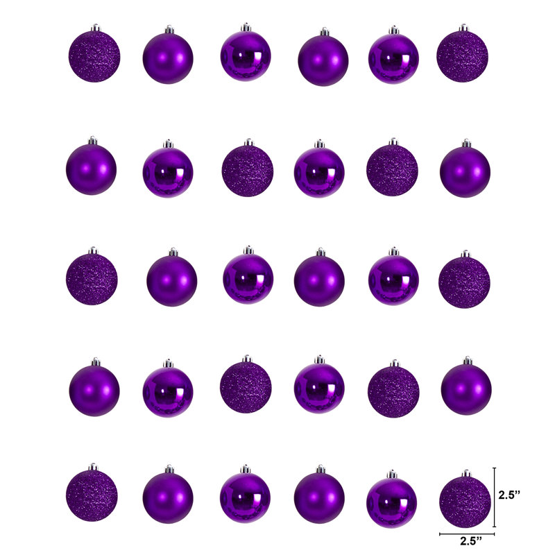 Holiday Christmas 30 Count 2.5in. Shatterproof Ornament Set, Purple