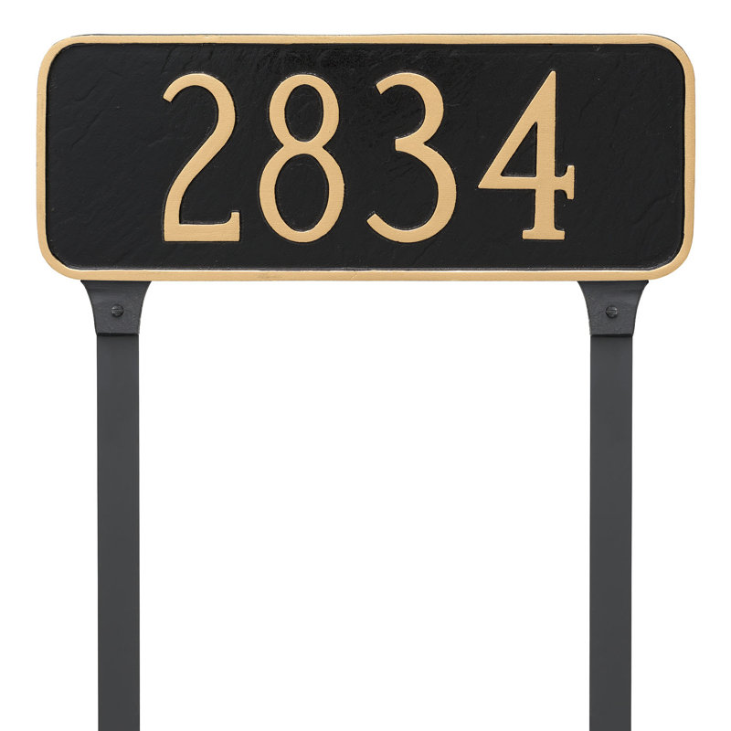 Enseigne d’adresse pour pelouse sur 1 ligne, Blanc / Doré