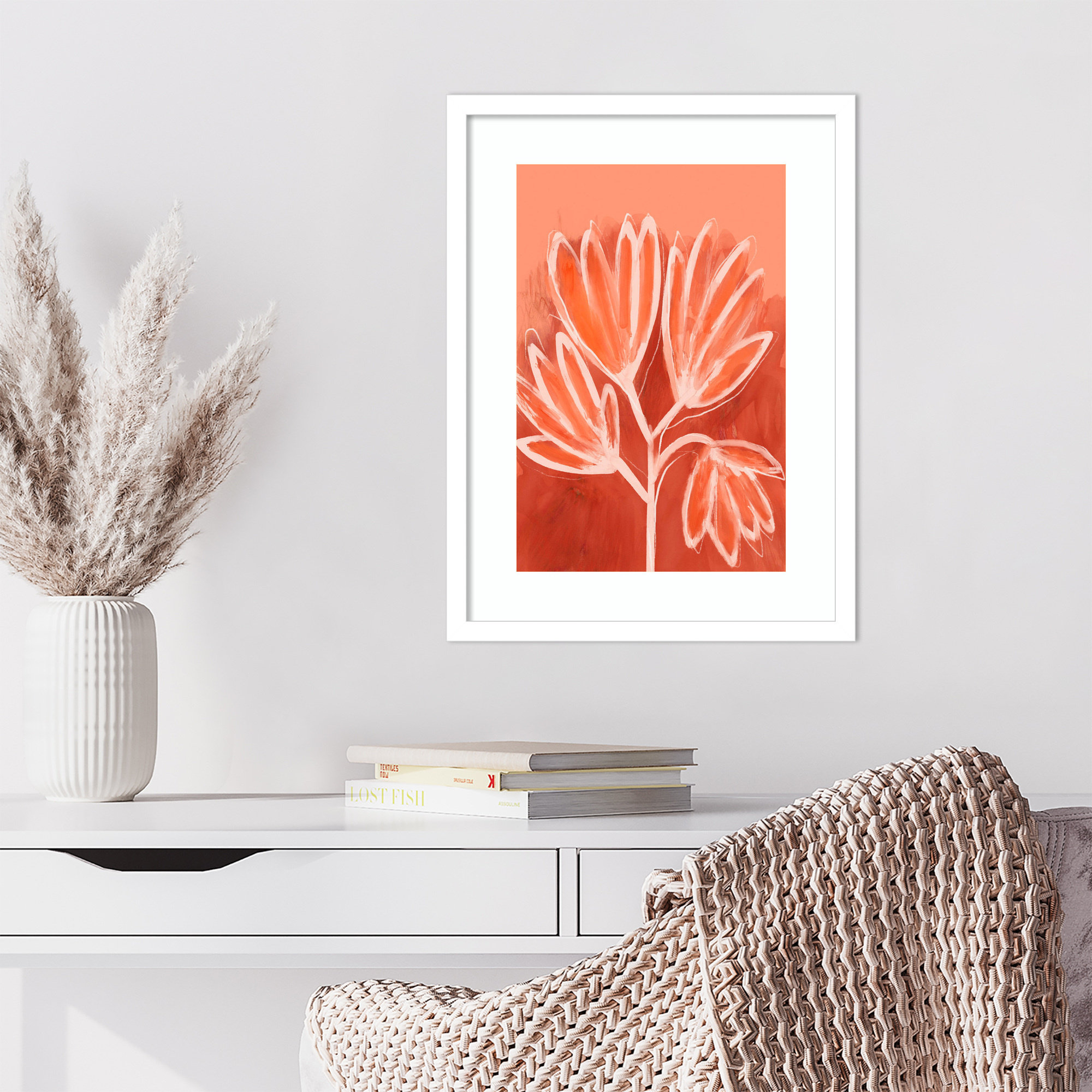 Peachy Flowers by Treechild Wood Framed Wall Art Print, 21" H x 16" W, White