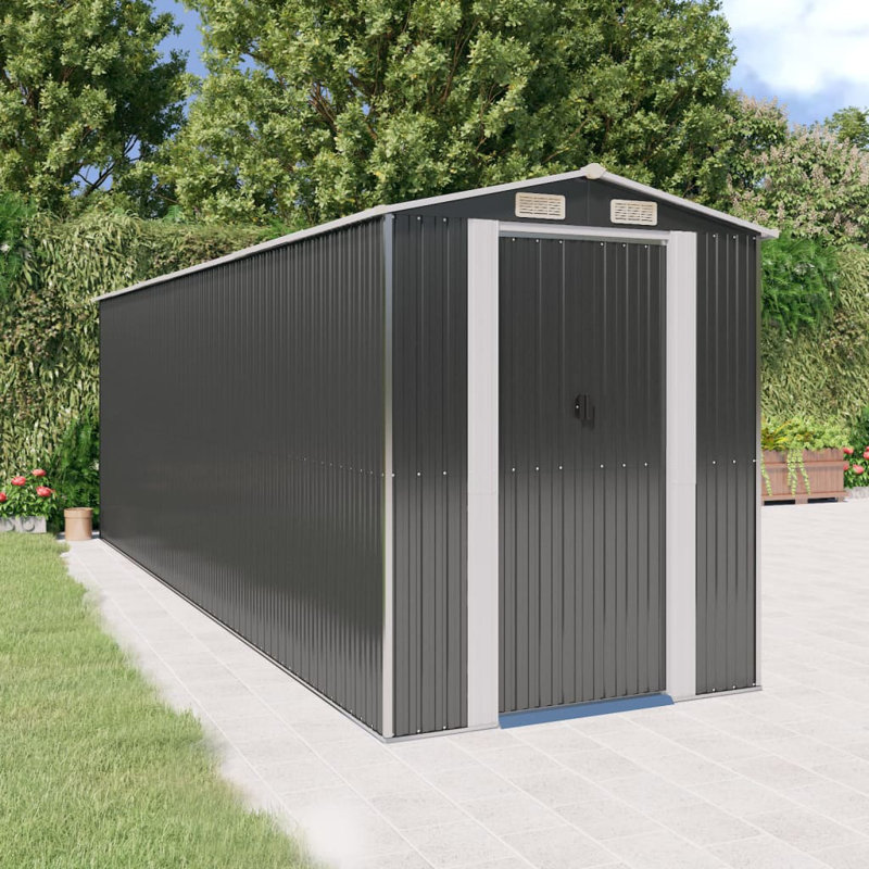 Remise de rangement en acier, 75,6 po x 238,6 po x 87,8 po, gris