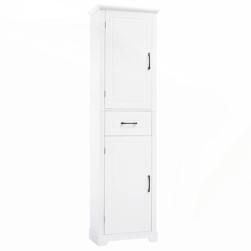 Grande armoire de rangement pour salle de bain avec tablettes réglables, conception autoportante, deux portes et tablette de porte, panneau de fibres à densité moyenne avec finition peinte, blanc