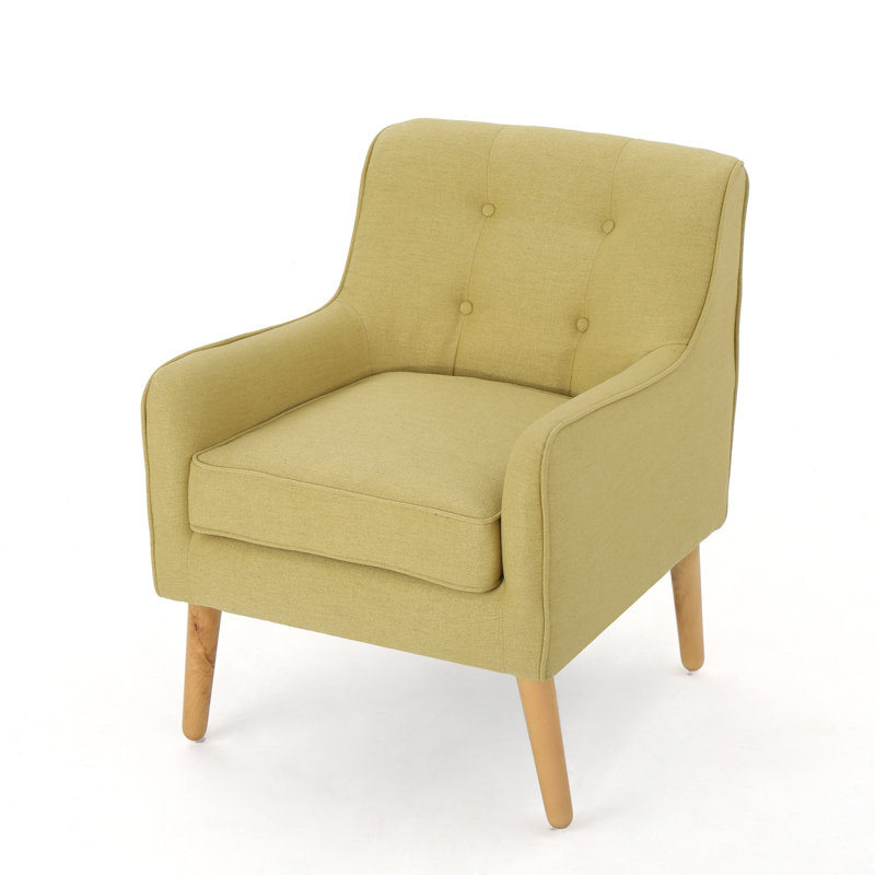 Tilo Accent Armchair, Modern Yellow Fabric, Splayed Birch Wood Legs, Yellow 