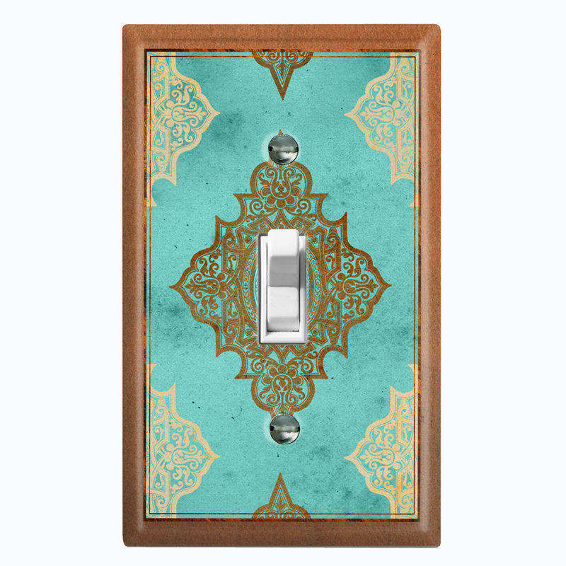 Elegant Damask Teal Crest 1 - Gang Toggle Light Switch Standard Wall Plate